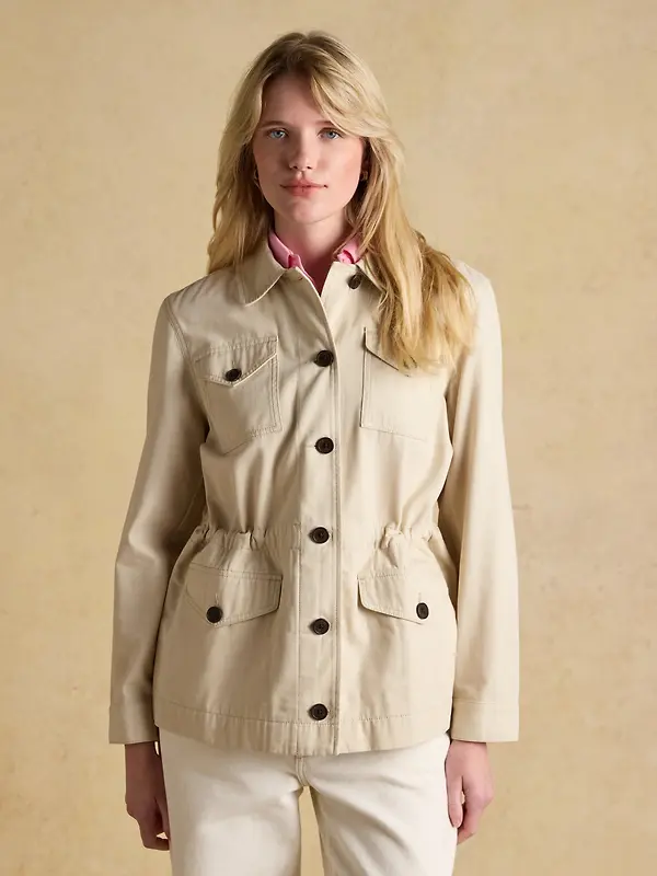 Joules Women's Twyford Lightweight Utility Jacket with Adjustable Waist - Stone Image 2