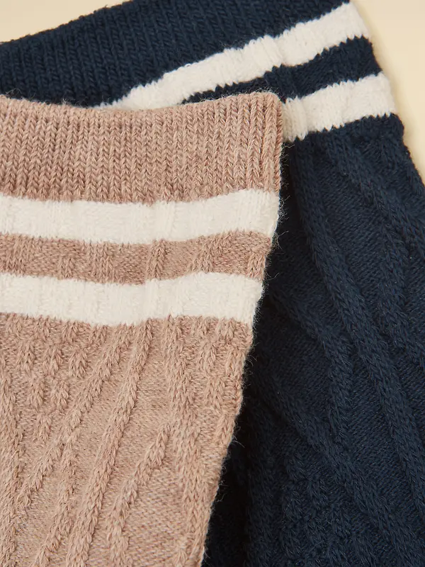 Joules Women's Cable Knit Tennis Socks 2 Pack UK 4-8 - Oat / Navy Image 2