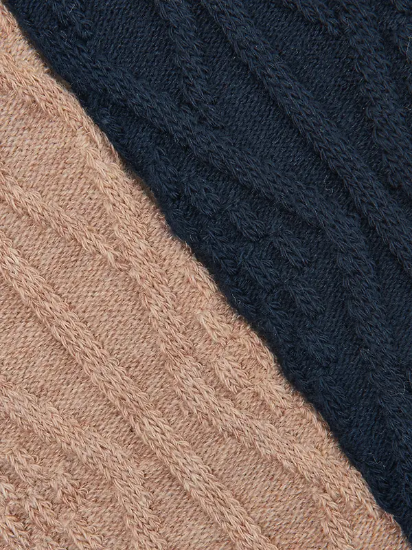 Joules Women's Cable Knit Tennis Socks 2 Pack UK 4-8 - Oat / Navy Image 3