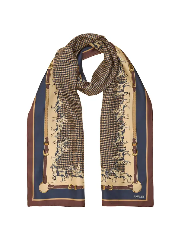 Joules Women's Windsor Equestrian Print Silk Rectangle Scarf - Navy & Beige Image 1