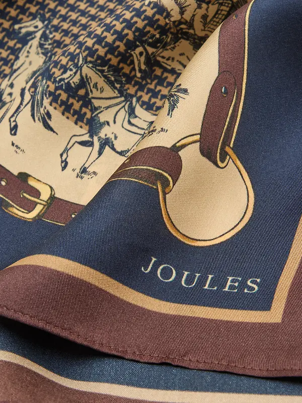 Joules Women's Windsor Equestrian Print Silk Rectangle Scarf - Navy & Beige Image 5