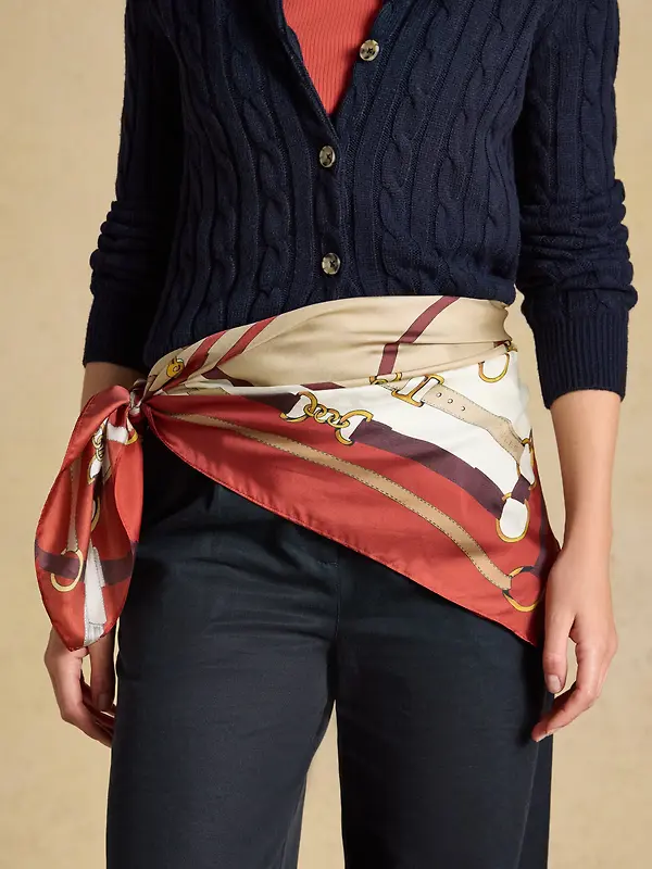 Joules Women's Bloomfield Silk Square Scarf - Burnt Orange Bridle Image 3
