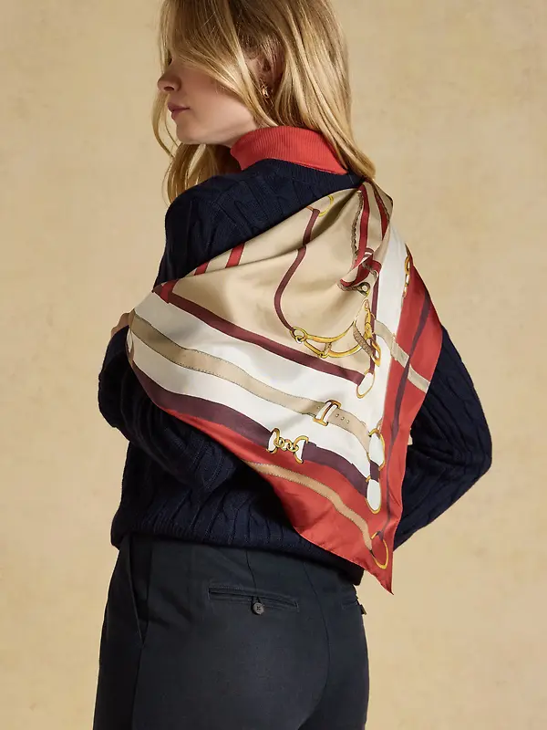 Joules Women's Bloomfield Silk Square Scarf - Burnt Orange Bridle Image 4