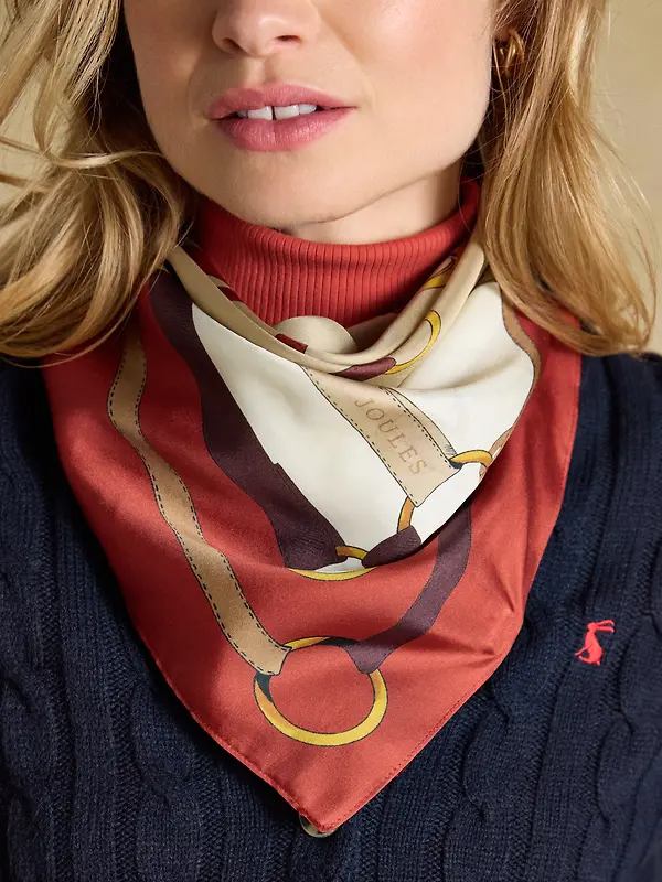 Joules Women's Bloomfield Silk Square Scarf - Burnt Orange Bridle Image 5