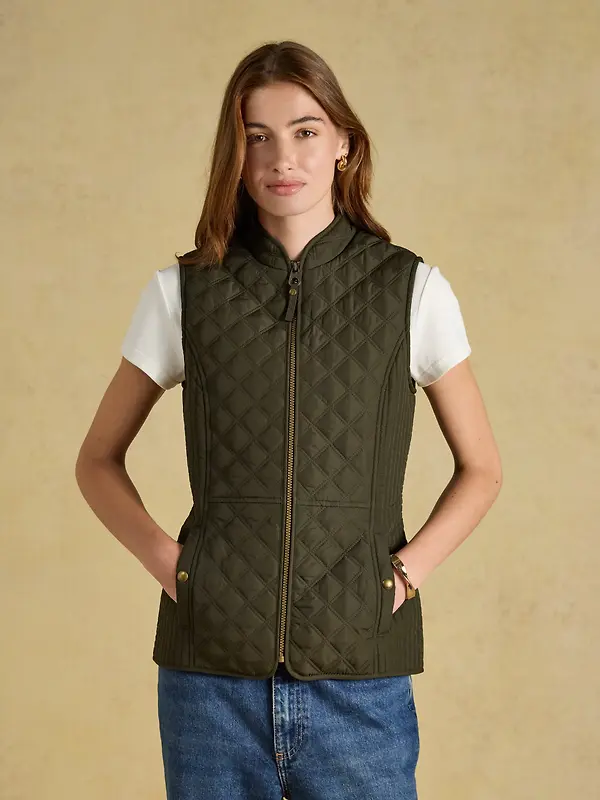 Joules Women's Minx Showerproof Diamond Quilted Gilet  - Rosemary Green Image 2