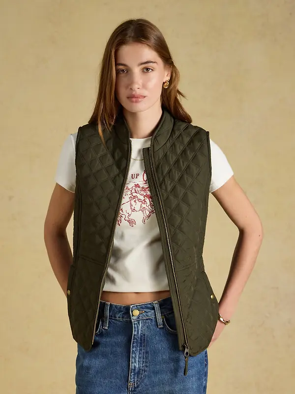 Joules Women's Minx Showerproof Diamond Quilted Gilet  - Rosemary Green Image 8