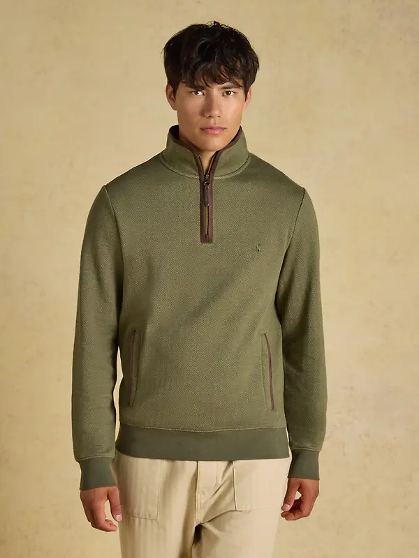 Joules Men's Herringbone Quarter Zip Sweatshirt - Green Image 2