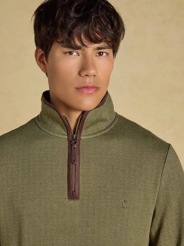 Joules Men's Herringbone Quarter Zip Sweatshirt - Green Image 5