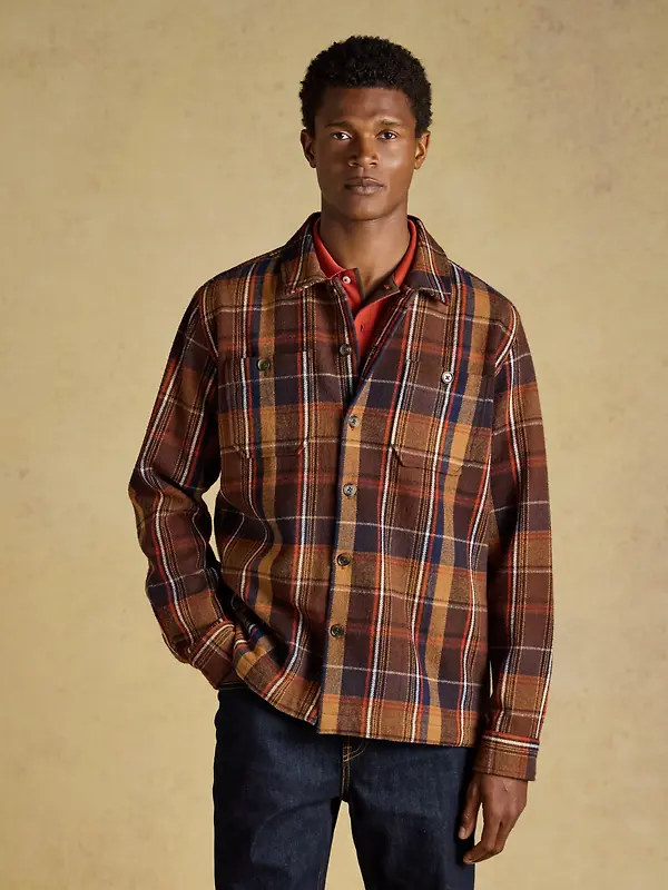 Joules Men's Flannel Overshirt - Brown Check Image 2