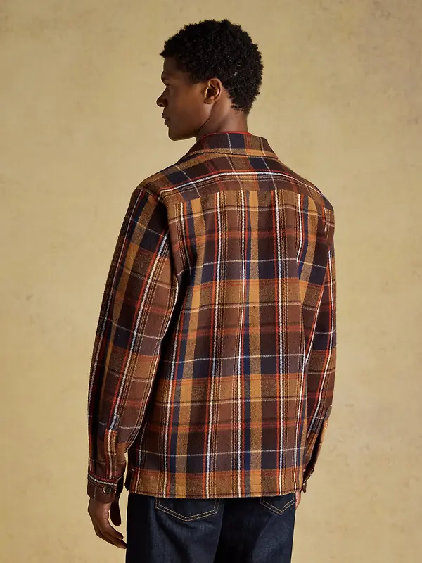 Joules Men's Flannel Overshirt - Brown Check Image 3