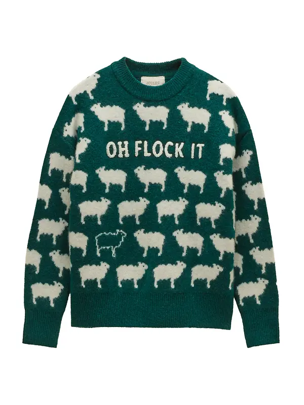 Joules Women's Oh Flock It Sheep Icon Crew Neck Knitted Jumper - Green Image 1