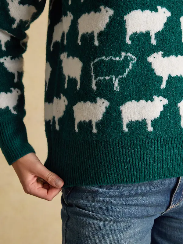 Joules Women's Oh Flock It Sheep Icon Crew Neck Knitted Jumper - Green Image 6