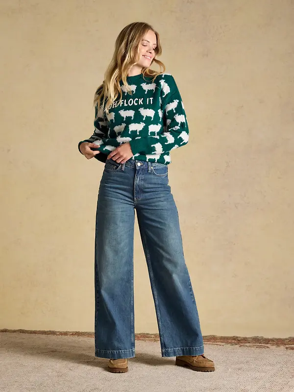 Joules Women's Oh Flock It Sheep Icon Crew Neck Knitted Jumper - Green Image 7