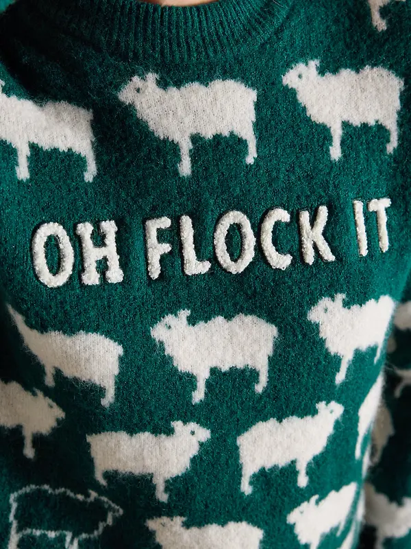 Joules Women's Oh Flock It Sheep Icon Crew Neck Knitted Jumper - Green Image 8