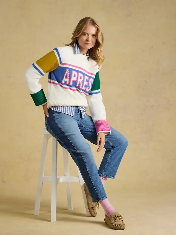 Joules Women's Apres Colourblock Knitted Jumper - Cream Image 5