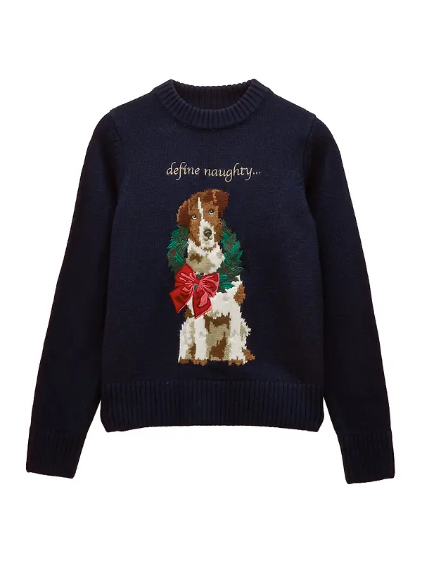 Joules Women's Noelle Crew Neck Knitted Christmas Jumper - Dog Navy Image 1