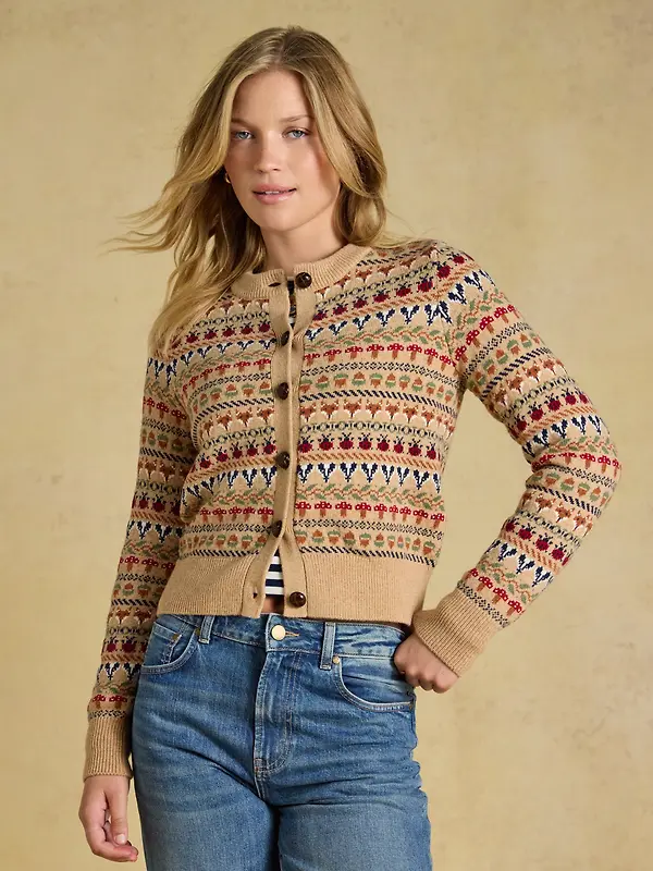 Joules Women's Woodland Pattern Cotton Blend Knitted Cardigan - Oatmeal Image 2