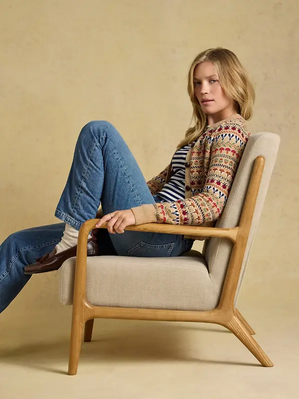 Joules Women's Woodland Pattern Cotton Blend Knitted Cardigan - Oatmeal Image 4