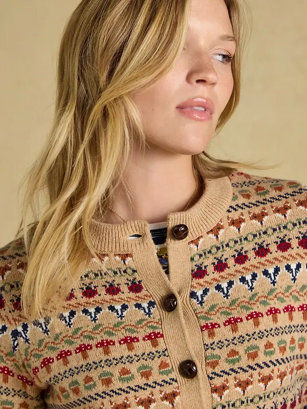 Joules Women's Woodland Pattern Cotton Blend Knitted Cardigan - Oatmeal Image 5
