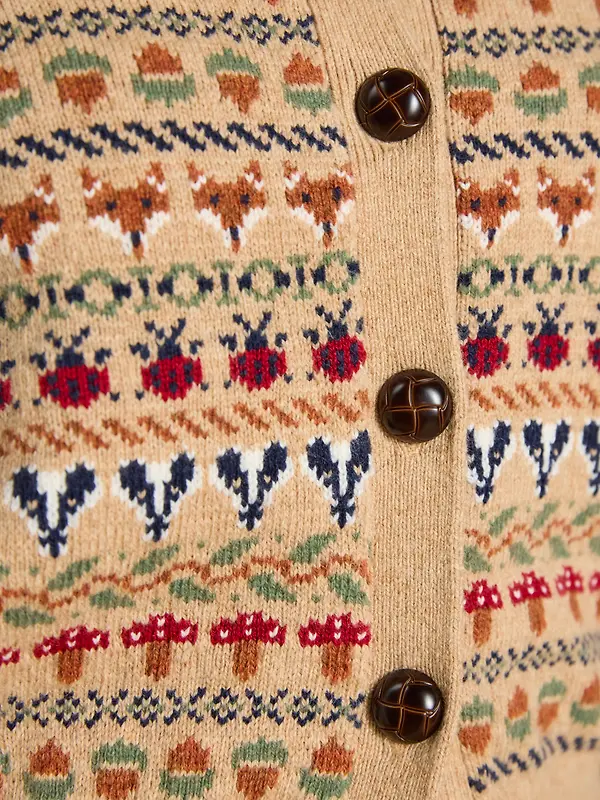 Joules Women's Woodland Pattern Cotton Blend Knitted Cardigan - Oatmeal Image 6