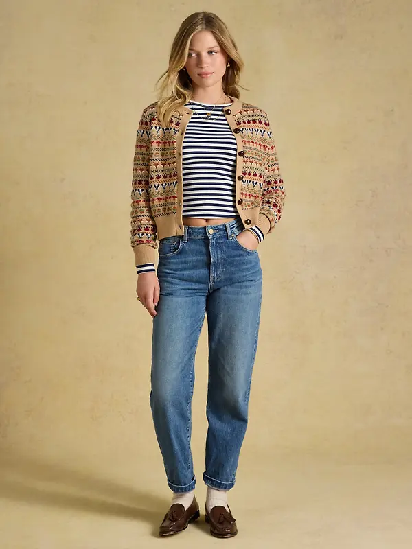 Joules Women's Woodland Pattern Cotton Blend Knitted Cardigan - Oatmeal Image 8