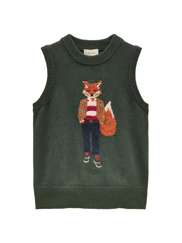 Joules Women's Jonty Fox Crew Neck Cotton Blend Knitted Vest - Green Image 1