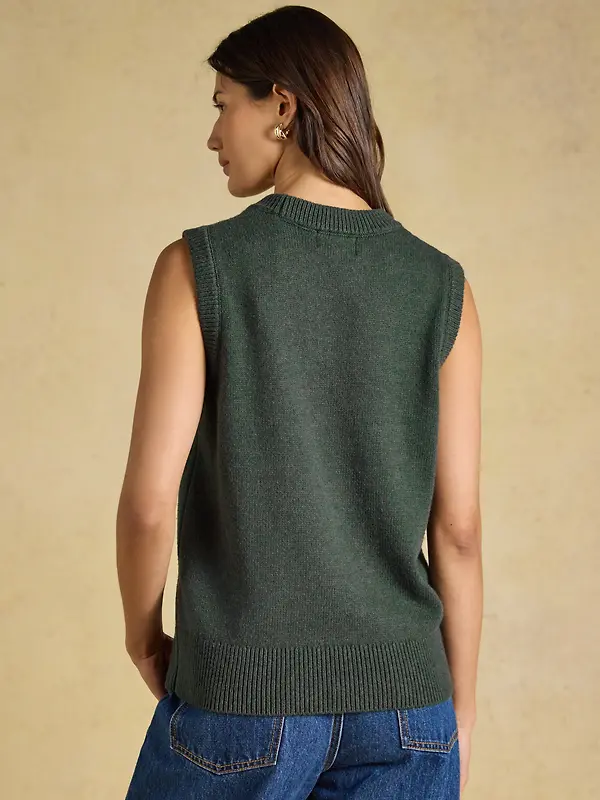 Joules Women's Jonty Fox Crew Neck Cotton Blend Knitted Vest - Green Image 3