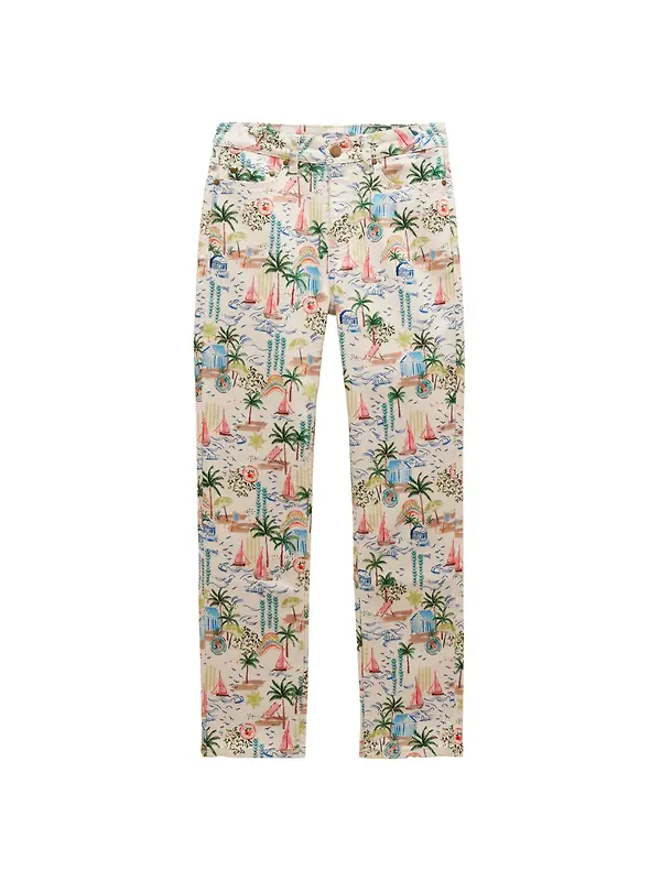 Joules Women's Straight Fit Slim Mid Rise Jeans - Coastal Scene Print Image 1