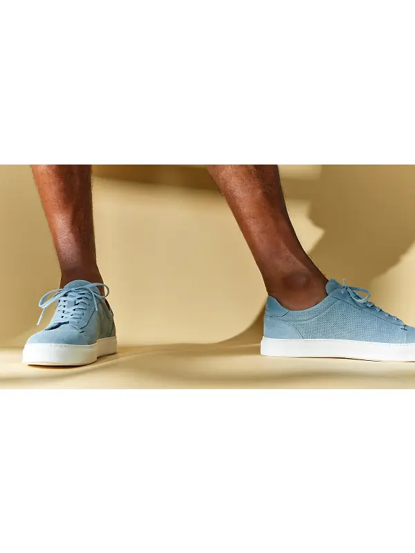 Oliver Sweeney Men's Almada Perforated Calf Suede Cupsole Trainers - Blue Image 2