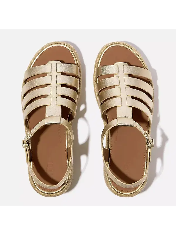 FitFlop Women's PLATFFORMS Espadrille Metallic-Leather Fisherman Wedge Sandals - Platino Image 4