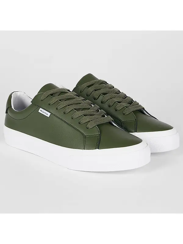 PS By Paul Smith Men's Coated Leather Amos Trainers - Khaki Image 4