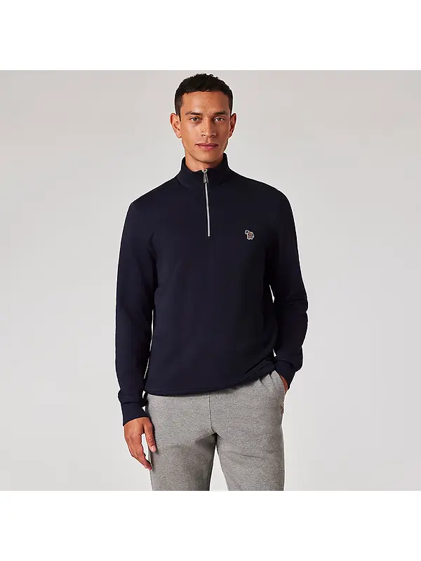 PS By Paul Smith Men's Cotton Zebra Logo Zip-Neck Sweatshirt - Navy Image 2