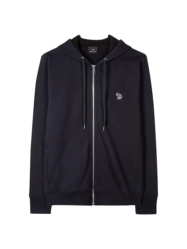 PS By Paul Smith Men's Cotton Zip-Front Zebra Logo Hoodie - Dark Navy Image 1