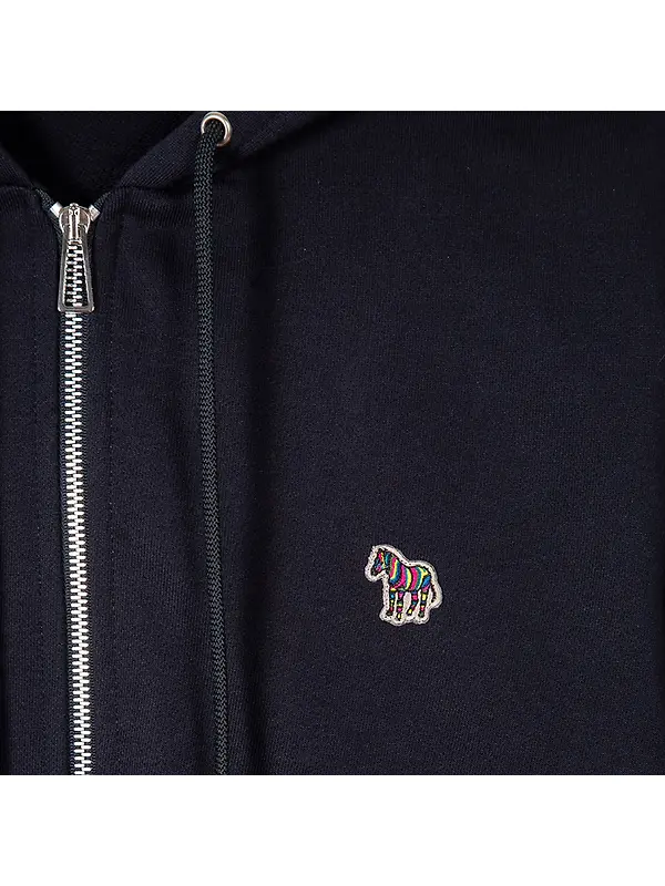PS By Paul Smith Men's Cotton Zip-Front Zebra Logo Hoodie - Dark Navy Image 4