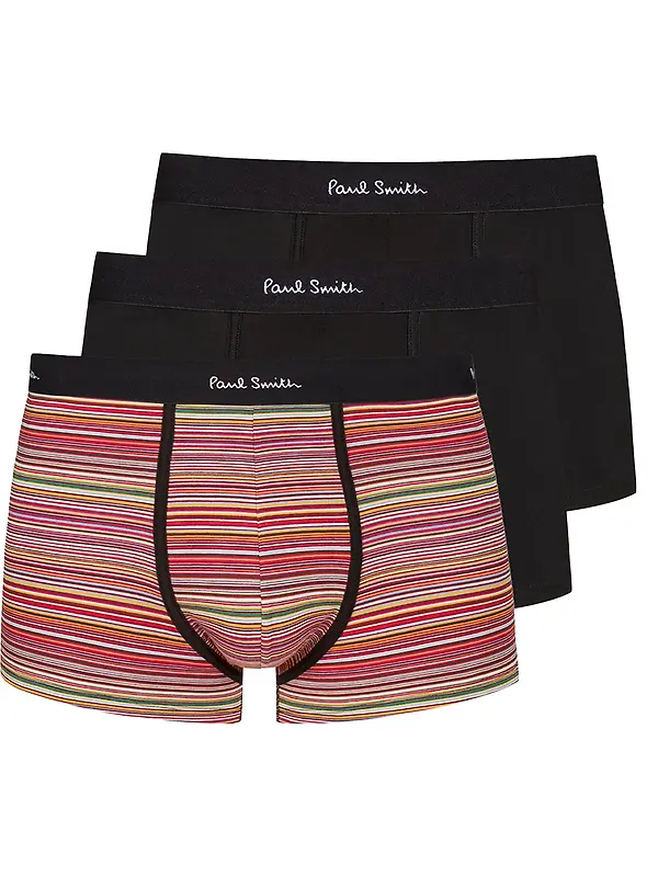 Paul Smith Men's Organic-Cotton Mixed Stripe 3 Pack Boxer Briefs - Black Image 1