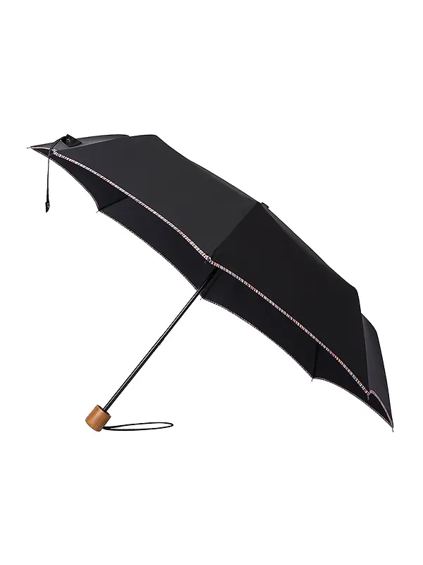 Paul Smith Men's Signature Stripe Trim Telescopic Umbrella - Black Image 1