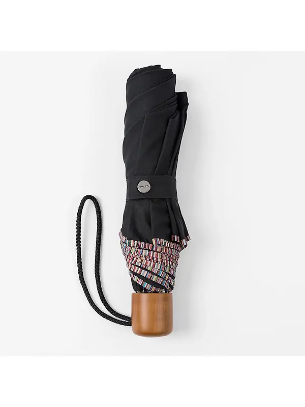 Paul Smith Men's Signature Stripe Trim Telescopic Umbrella - Black Image 2