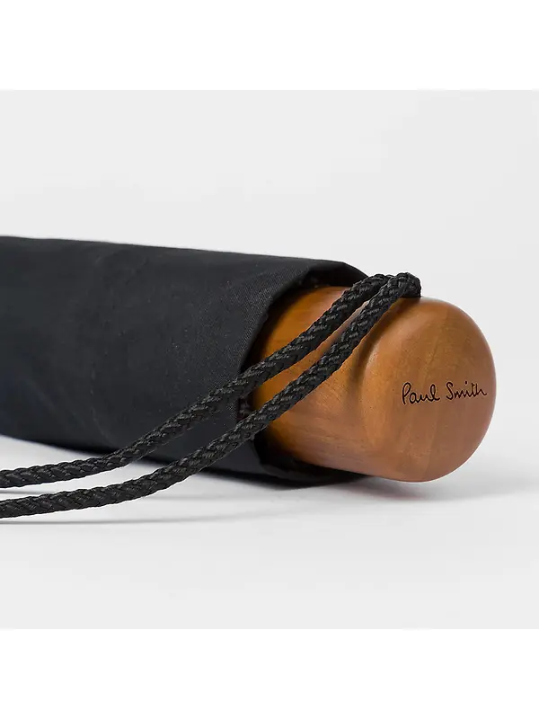 Paul Smith Men's Signature Stripe Trim Telescopic Umbrella - Black Image 4
