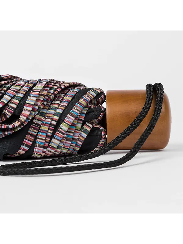 Paul Smith Men's Signature Stripe Trim Telescopic Umbrella - Black Image 5