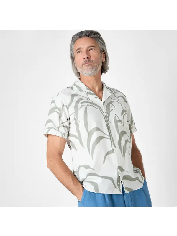 Oliver Sweeney Men's Ravenshead Riviera Cotton Shirt - Khaki Print Image 5
