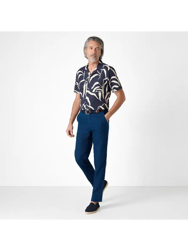 Oliver Sweeney Men's Ravenshead Riviera Cotton Shirt - Navy Print Image 8