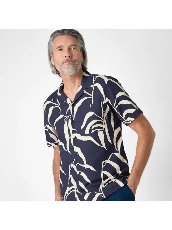 Oliver Sweeney Men's Ravenshead Riviera Cotton Shirt - Navy Print Image 6