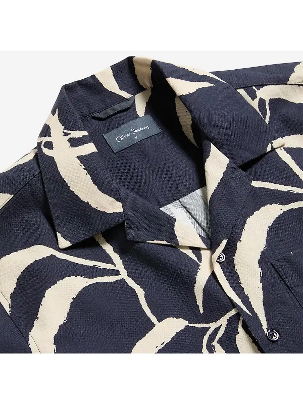 Oliver Sweeney Men's Ravenshead Riviera Cotton Shirt - Navy Print Image 2