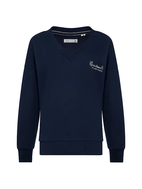 Holland Cooper Women's Relaxed Fit V-Neck Sweat - Ink Navy Ecru Image 1
