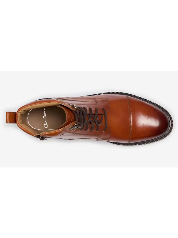 Oliver Sweeney Men's Runcorn Antiqued Leather Toe Cap Side Zip Boots - Tan Image 4