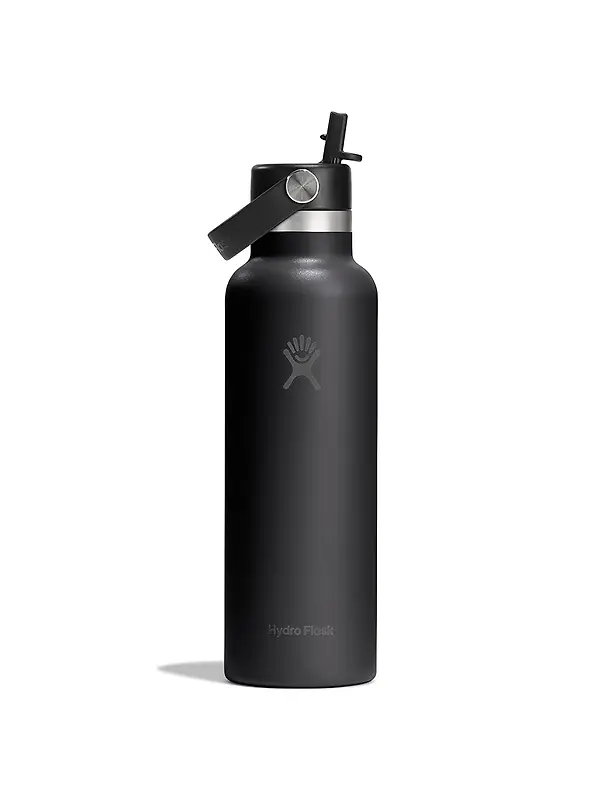 Hydro Flask 21oz (621ml) Standard Mouth Bottle with Flex Straw Cap - Black Image 1