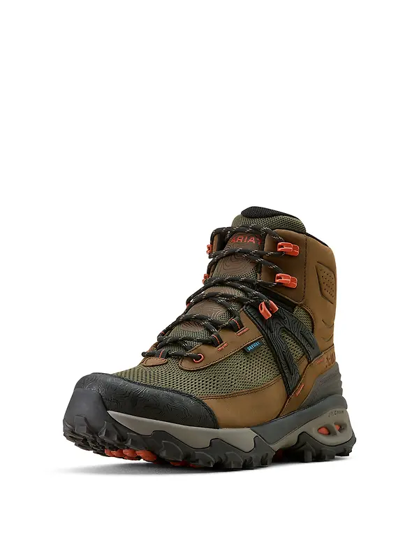 Ariat Men's Traverse Mid Waterproof Hiking Boots - Brown Bark/ Evergreen Image 2