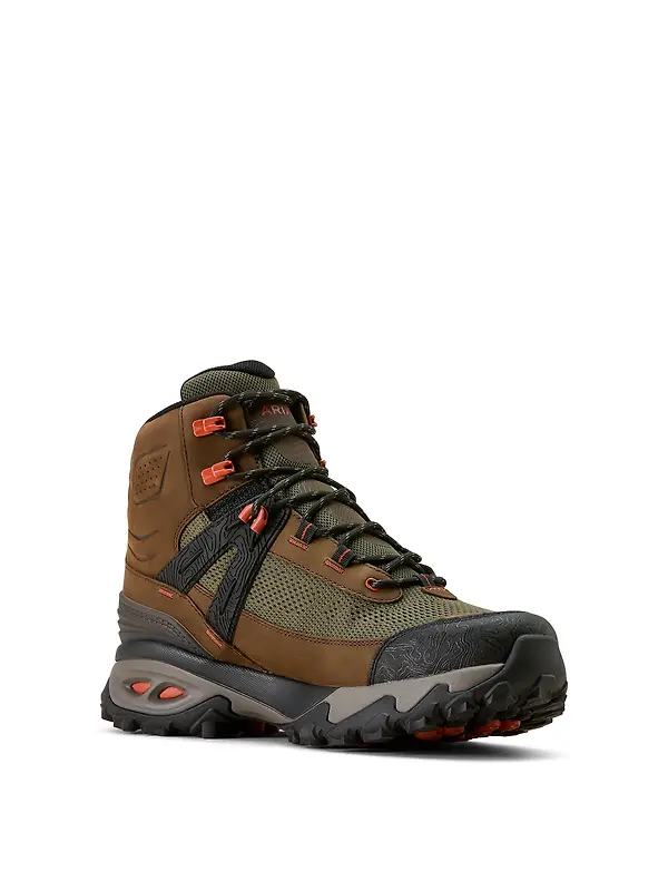 Ariat Men's Traverse Mid Waterproof Hiking Boots - Brown Bark/ Evergreen Image 4