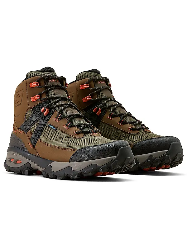 Ariat Men's Traverse Mid Waterproof Hiking Boots - Brown Bark/ Evergreen Image 1