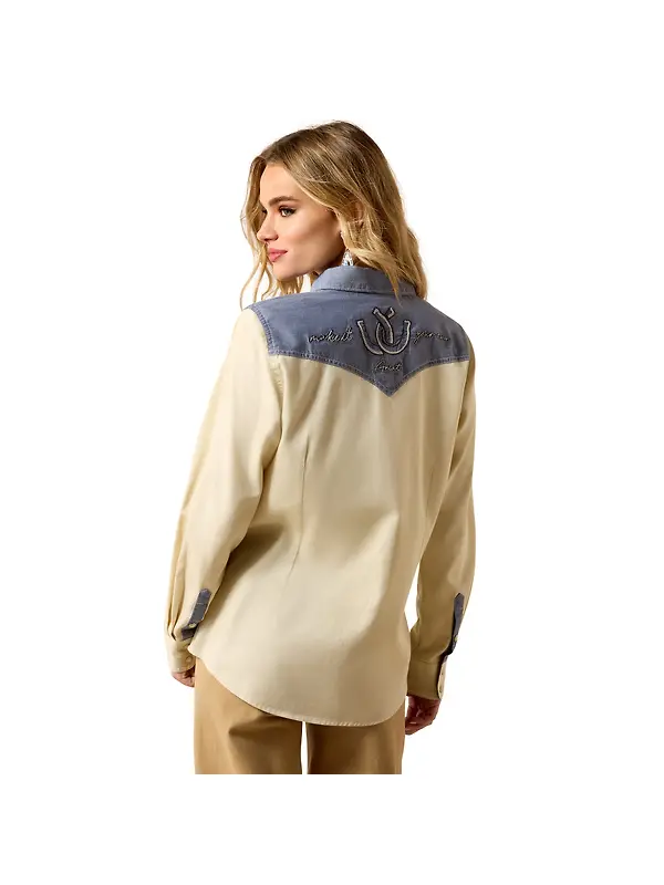 Ariat Women's Horseshoe Western Long Sleeve Shirt - Sand Image 2